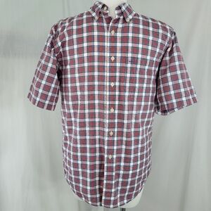 Arrow Red Blue Plaid SHIRT Mens Size M Short Sleeve Button Down Pocket Cotton